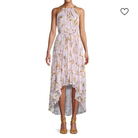 TED BAKER | DIXXIE PLEATED PRINTED SLEEVELESS FLORAL HIGH LOW MAXI DRESS SIZE 4 - Picture 2 of 13